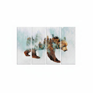 Bear Walking in <b>Snow</b> Printed Canvas: Abstract Forest Wall <b>Art</b>,SET OF 4 CANVAS - Product Image 2