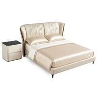 Anpassbare Größe Modernes Luxuriöses Echtleder-Kingsize-Bettgestell mit Hohem Kopfteil Weich Gepolstertes Bett Beige