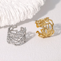 Minimalisti scher Edelstahl ring Schneller Versand 18 Karat Vergoldung Hohl Breitband Mode Ringe für Hochzeits schmuck