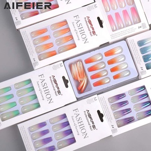 Nouvelle conception, ongles press-on colorés de style français, couvrance totale, en ABS, marque OEM avec emballage pour application sur les doigts - Product Image 1