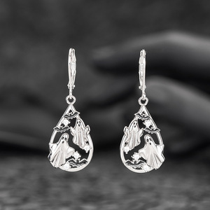 Orecchini a Goccia Smaltati con Fantasma e Pipistrello per Halloween, Gioielli di Moda Spettrale per Donne - Product Image 2