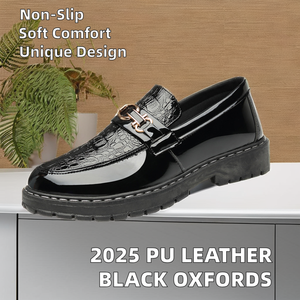 Mocassins et chaussures décontractées en cuir PU noir, confortables, élégants, antidérapants, plats pour l'hiver, pour le bureau et la carrière, respirants et tendance - Product Image 2