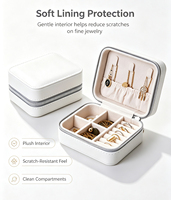 Mini boîte à bijoux en cuir PU avec fermeture éclair, organiseur de bijoux portable de voyage, rangement compartimenté pour collier, bague, boucles d'oreilles, femme