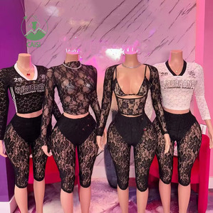Mesh Women's Spring Summer Clothing 2 Piece Set Sexy <strong>See</strong> <strong>Through</strong> Crop <strong>Tops</strong> and Biker Shorts Two Piece Set Trendy Outfits - Product Image 1
