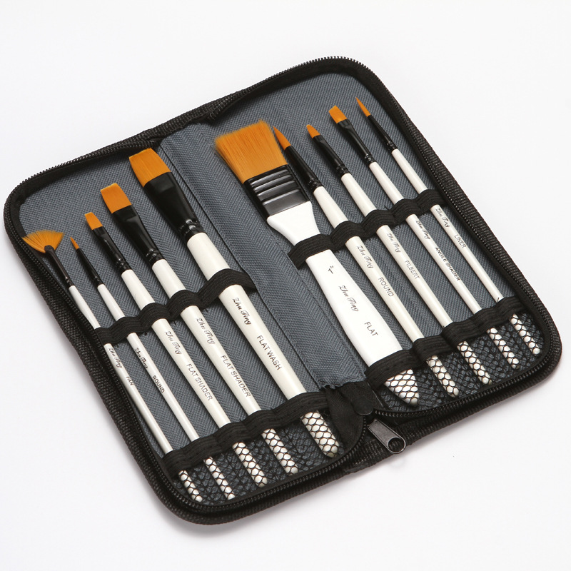 Набор кистей для рисования, профессиональные кисточки для рисования маслом с нейлоновым чехлом, 10 шт.