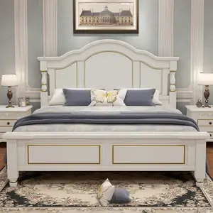 Camas de diseño de estilo americano moderno, marco de cama de almacenamiento individual doble tamaño queen, cabecero de forma ondulada