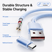 Câble de charge USB-C tressé en nylon de 1,2 mètre avec connecteur cristallin, charge rapide 5A, USB-A vers USB-C, commande en gros, approvisionnement direct usine