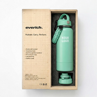 Bouteille d'eau isotherme en acier inoxydable à double paroi de 32 oz avec couvercle verrouillable, large ouverture, boîte cadeau avec deux couvercles