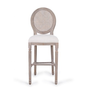 Anji de madera de caucho KSF25001 de lino de algodón de ratán a muebles de alta de <span class=keywords><strong>Bar</strong></span> de madera diseño taburete - Product Image 1