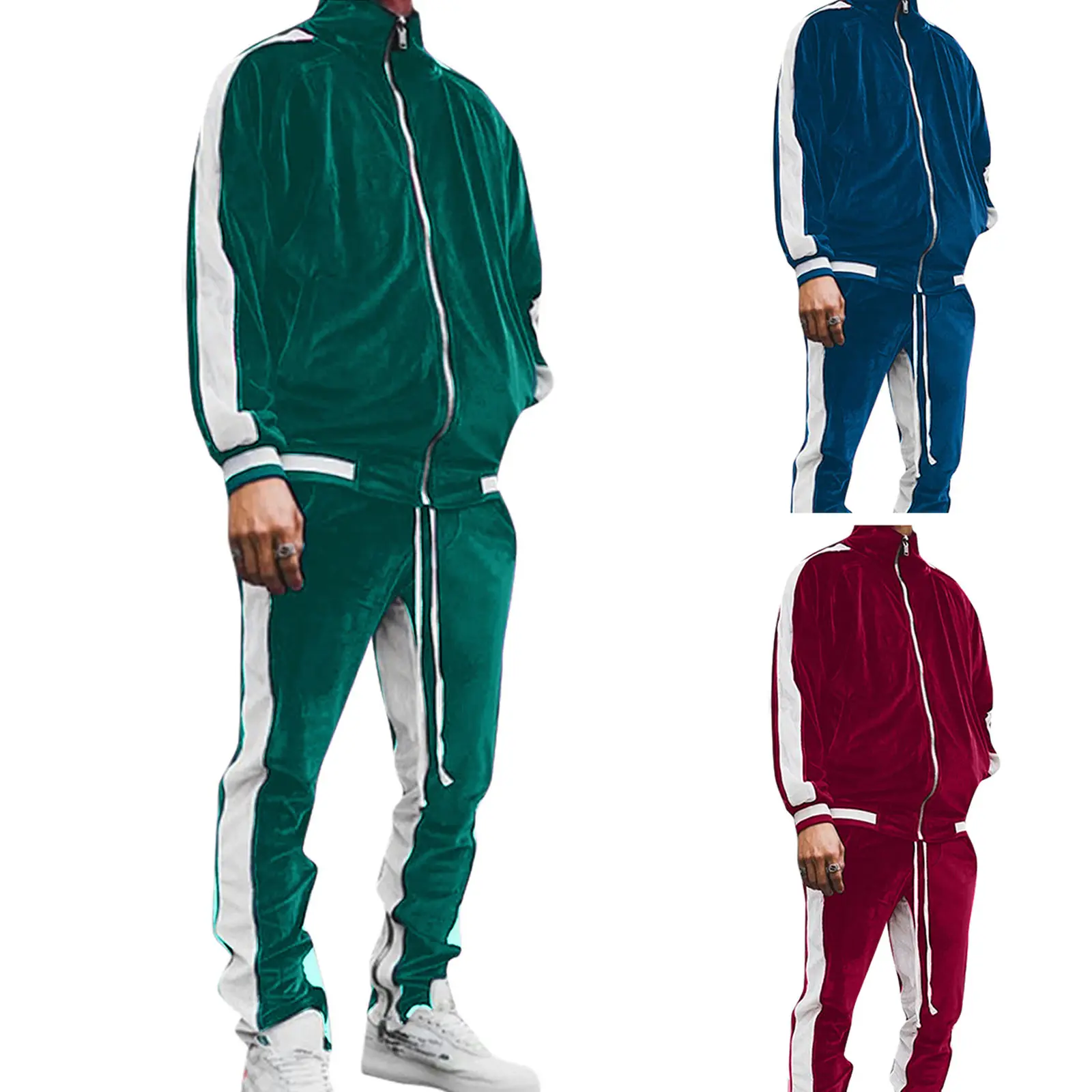 Wholesale Custom Plain Workout Zipper Tracksuit Streetwear Mens Velour Sweatsuit Fitness Sportswear Mens Jogging Suits