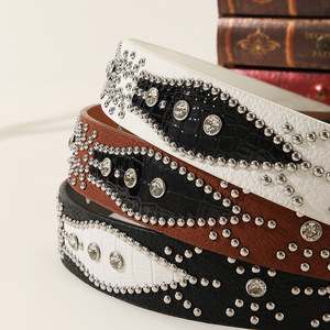 <span class=keywords><strong>Ceinture</strong></span> en <span class=keywords><strong>cuir</strong></span> PU style western pour hommes et femmes, mode Y2K, avec strass cloutés, motif araignée et boucle carrée en alliage. - Product Image 5