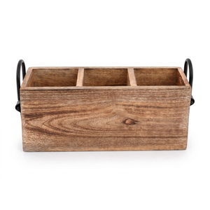 Porte-couverts rectangulaire multifonctionnel en bois de manguier, moderne, durable et écoresponsable, à un seul niveau, pour organiser les couverts - Product Image 4