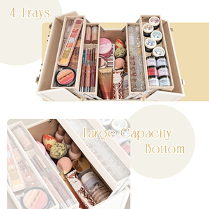 Large <b>Makeup</b> Train <b>Case</b> with 4 Trays Lockable Cosmetic Box Make up Artist Organizer <b>Case</b> Professional <b>Makeup</b> Box Nail Organizer - Product Image 3
