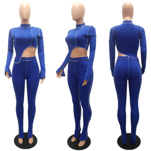 Tute da donna in due pezzi <span class=keywords><strong>vestiti</strong></span> autunnali pantaloni da donna a maniche lunghe <span class=keywords><strong>con</strong></span> <span class=keywords><strong>spacco</strong></span> inferiore svasato completi da 2 pezzi per donna - Product Image 5