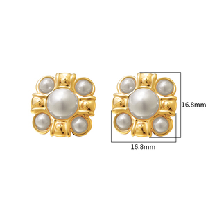 2025 New Arrival Brinco de Aço Inoxidável das Mulheres de Luxo 18K Banhado A Ouro Branco Pérola Coração Geométrica Forma Moda Jóias - Product Image 6