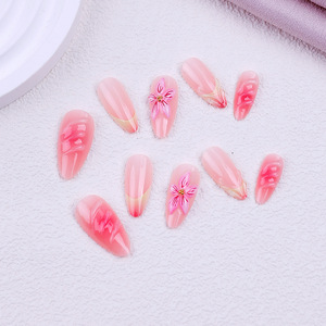 <span class=keywords><strong>Faux</strong></span> ongles à presser, forme amande <span class=keywords><strong>avec</strong></span> motif floral 3D, ongles à French manucure à coller, finition brillante et perles dorées, lot de 24 - Product Image 4