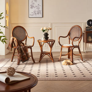 Chaise de salle à manger en rotin naturel tissé à la main en bord de mer, <span class=keywords><strong>fauteuil</strong></span> en osier avec coussin pour café / café-restaurant - Product Image 3