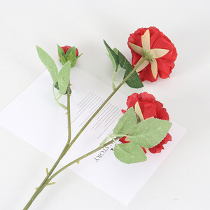 Fleurs artificielles de renoncules Jessie en soie, rouge, bleu, violet, pour décorations de mariage et de maison, bouquet à 3 têtes - Product Image 3