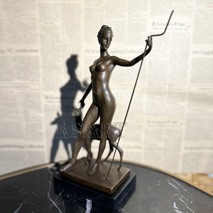 Sculpture en bronze de style européen, art, déesse de la chasse Arthémis et cerf, style rétro, jardin extérieur - Product Image 2