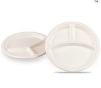Assiettes jetables biodégradables en canne à sucre à 3 compartiments de 8,86 pouces pour le camping et les fêtes - Vaisselle biodégradable