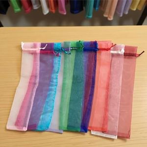 Pochette en organza personnalisée avec cordon de serrage 6x27cm, pochette en maille pour éventail long, emballage pour pinceaux cosmétiques, accepte le logo, pochette longue en organza pour cadeau - Product Image 2