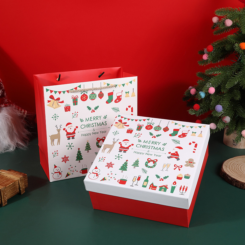 Caja regalo navideña roja + bolsa regalo