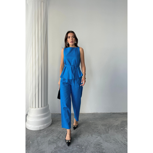 Mono de Lino Saks Azul sin Mangas, Pierna Ancha, para Fiesta, Talla S - Product Image 3