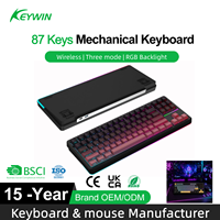 Clavier de jeu mécanique Keywin OEM 87 touches, tri-mode, hotswap, PBT, avec joint d'étanchéité, 87 touches, sans fil, RGB