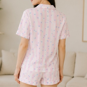 High Quality <strong>Nighty</strong> for Ladies Sexy Hot Elegant Women's 2pcs Bamboo Pajamas Set Summer Short Sleeve Sleepwear Women Loungewear - Product Image 4