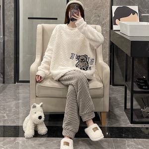 Pigiama Casual autunno inverno da <span class=keywords><strong>donna</strong></span> a maniche lunghe in cotone poliestere <span class=keywords><strong>Homewear</strong></span> Suit con stampa termica abbottonata disponibile taglie forti - Product Image 4