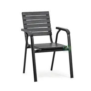 (E7310) Commercial hotel outdoor furniture black metal stacking garden dining chairs