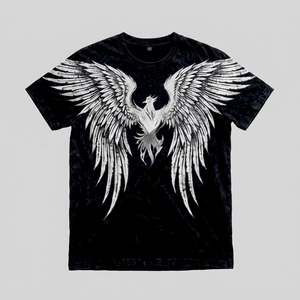 T-shirt personnalisé avec logo frontal pour homme, noir, délavé à l'acide, imprimé vintage, col rond, épais, écologique, respirant, coupe ample, unisexe - Product Image 1