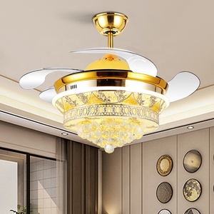 2002B Crystal Rút Lại Lưỡi 42 Inch 110 220 V Điều Khiển Từ Xa Quạt Trần Đèn Đèn Nhà Thiết Kế Led Ba Màu Tròn Hiện Đại - Product Image 4