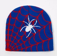 Vente en gros Bonnet d'hiver unisexe en jacquard acrylique de haute qualité avec crâne chaud et logo personnalisé motif toile d'araignée Bonnet tricoté