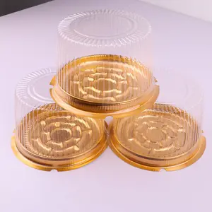 金色塑料圆形蛋糕盒，带透明圆顶盖，4英寸一次性面包奶酪糕点食品包装容器