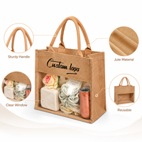 Sac fourre-tout en jute écologique et recyclable pour la plage, sac de shopping en lin naturel avec fenêtres transparentes – Ventes Flash