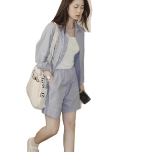 <strong>2026</strong> Women's High-end Eco-Friendly Quick Dry Breathable <strong>Cotton</strong>-linen Casual Long Sleeve Sports Shirt Shorts Set Summer Stylish - Product Image 4