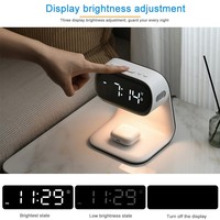 Chargeur sans fil multifonctionnel 15W, réveil numérique avec veilleuse, lampe de chevet à intensité réglable tactile sur 3 niveaux