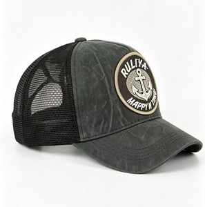Custom Dark Green Washed <b>Trucker</b> Hat Patch Embroidery Mesh Baseball <b>Cap</b> Breathable Snapback <b>for</b> <b>Men</b> Women Streetwear - Product Image 2