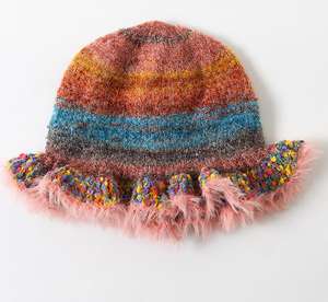 <span class=keywords><strong>Chapeau</strong></span> de style peinture à l'huile à rayures arc-en-ciel vintage avec bords à volants <span class=keywords><strong>chapeau</strong></span> de pêcheur pour automne et hiver <span class=keywords><strong>chapeau</strong></span> de mode pour femmes - Product Image 3