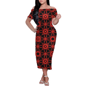 <span class=keywords><strong>Prix</strong></span> usine polynésien Elei Tribal Design personnalisé mode à la mode décontracté femmes hors épaule robes à manches courtes - Product Image 2