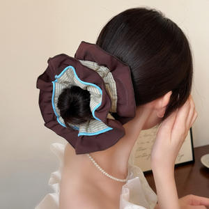 En gros, Chouchous pour cheveux en tissu élastique, style mode, à rayures et volants, surdimensionnés, style français, pour femmes, accessoires de coiffure - Product Image 3