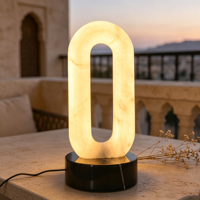 Lampe de table ovale creuse en albâtre, style Art Moderne, en pierre naturelle translucide, pour l'intérieur des maisons européennes, américaines et du Moyen-Orient