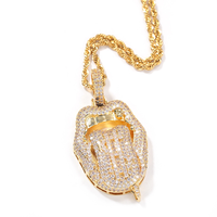 Collier pendentif en forme de langue ouverte avec inscription « Money Dollar » en lettres brillantes, bijoux de rappeur, pendentif en forme de langue glacée