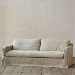 1031 यूरोपीय आधुनिक फैशन ठोस ओक लकड़ी बेंच-सीट स्लाइपकवर हस्तनिर्मित लिनन कपड़े बेलियन ट्रैक आर्म लिविंग रूम के लिए सोफे - Product Image 2