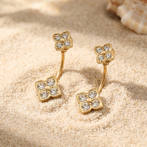 Pendientes de acero inoxidable con circonita de lujo, resistentes al agua, chapados en oro de 18 quilates para mujer - Product Image 2