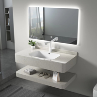 Meuble de salle de bain mural moderne de luxe en aluminium avec miroir LED et vasque en dalle de roche écologique