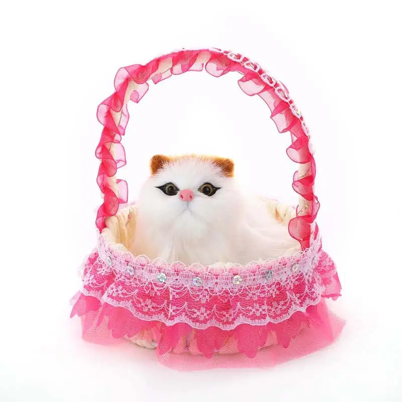 Cesta gato com luzes Brinquedos De Pelúcia bonito Simulação gato artesanato cênico criativo tecelagem flor cesta decoração