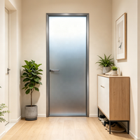Porte intérieure en verre dépoli pour salle de bain, toilettes, chambre, hôtel, cuisine, porte battante latérale en aluminium