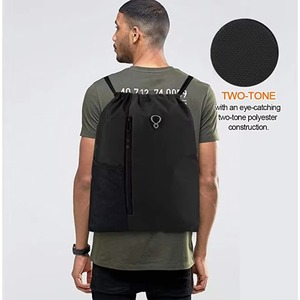 Women Men <b>Waterproof</b> Polyester Custom Logo Printed Size Large Mesh Sports Gym Pocket Makeup Backpacks <b>Drawstring</b> <b>Bag</b> With Zipper - Product Image 6